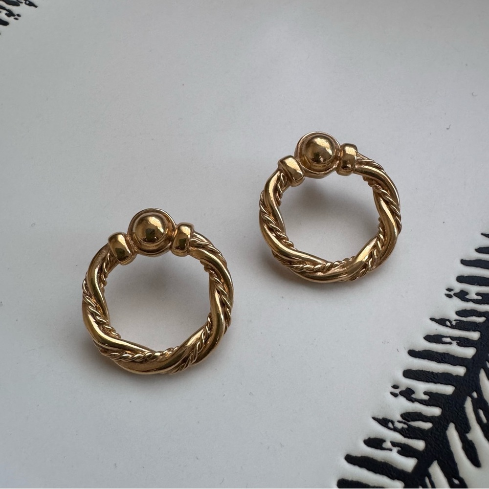 Vintage Monet Gold-Tone Twisted Hoop Earrings